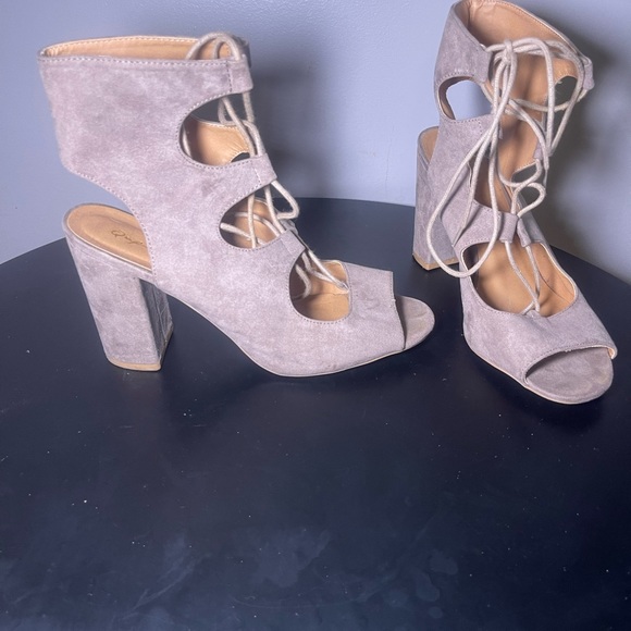 Taupe Suede open back heels - Picture 2 of 6